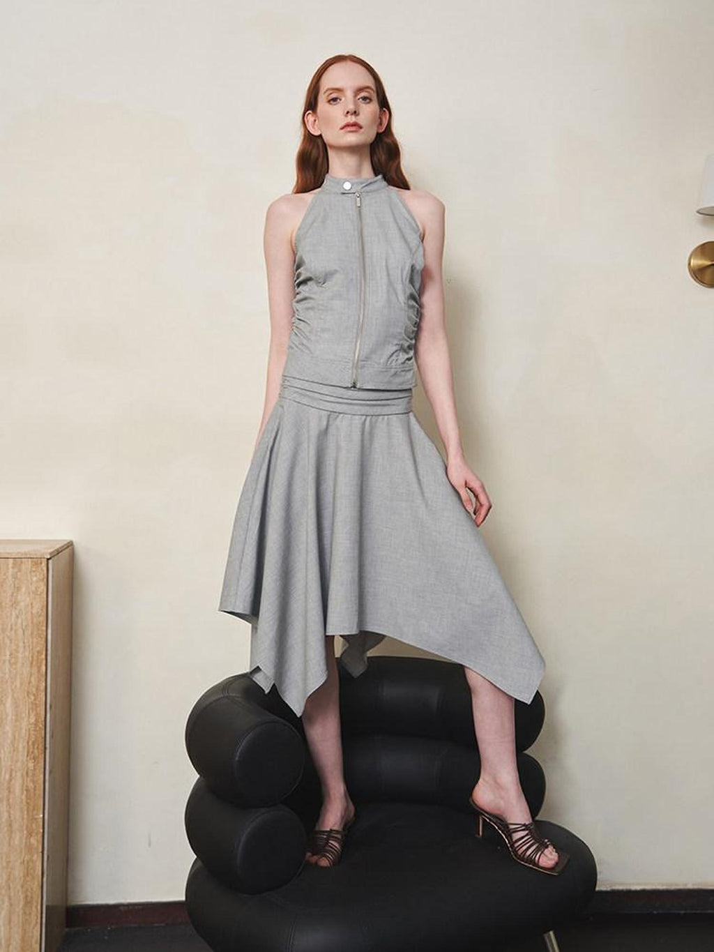 someonesometimes Chic Gray Cropped Top Midi Skirt Young Women S M L Top & Skirt Sets