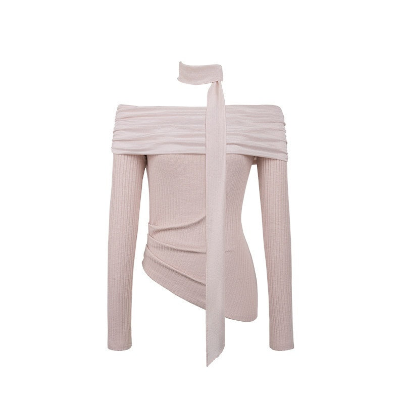 someonesometimes_Cotton_Blend_Slim_Fit_Patchwork_Knit_Women_Peach_Pink_Long_Sleeve_T-Shirts_MISSTT