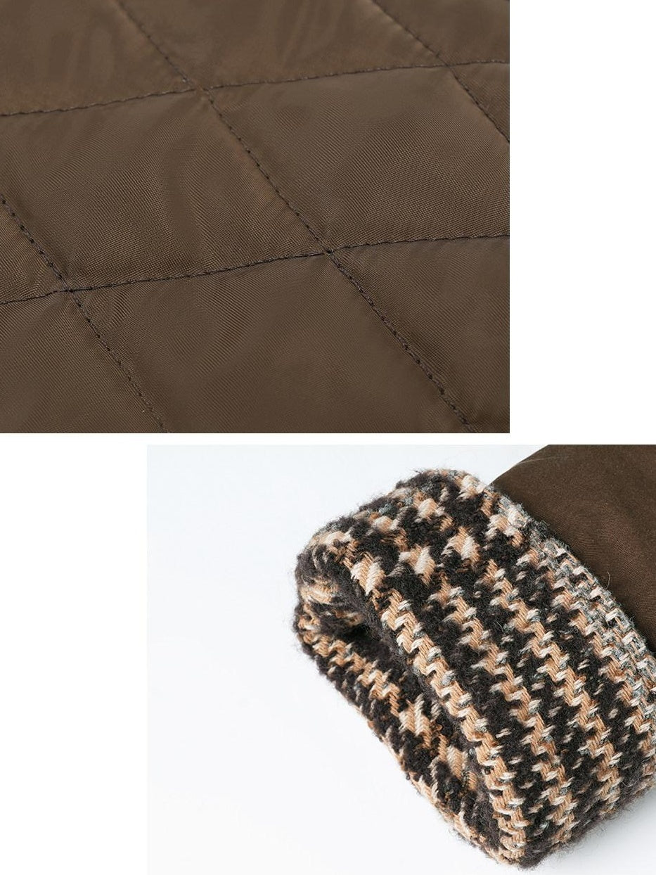 someonesometimes Cotton Houndstooth Faux Layered Workwear Loose Fit Women Short Puffer Jackets