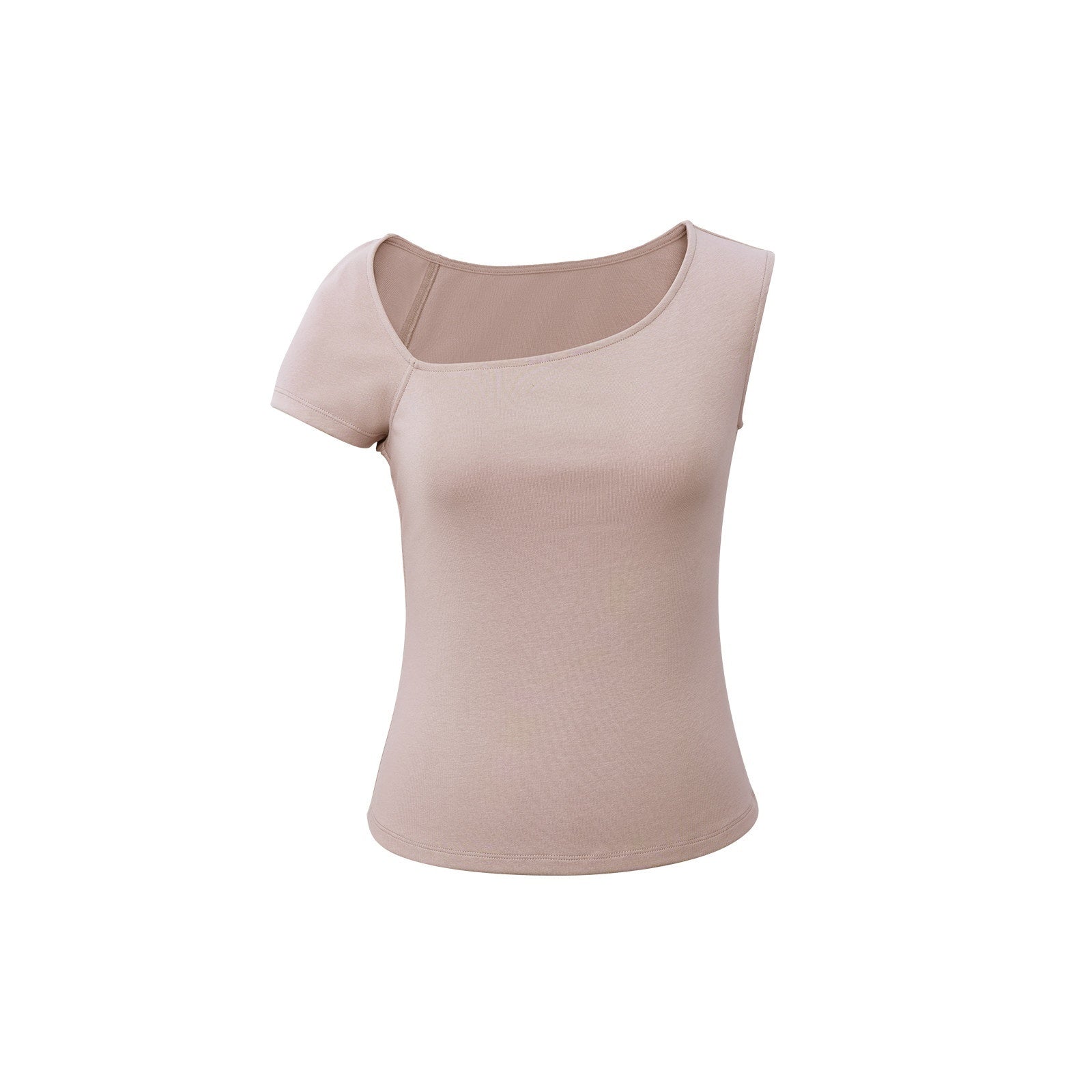 someonesometimes_Cotton_Stretch_Asymmetrical_Neck_Slim_Fit_Women_Lotus_Pink_Short_Sleeve_T-Shirts_MISSTT