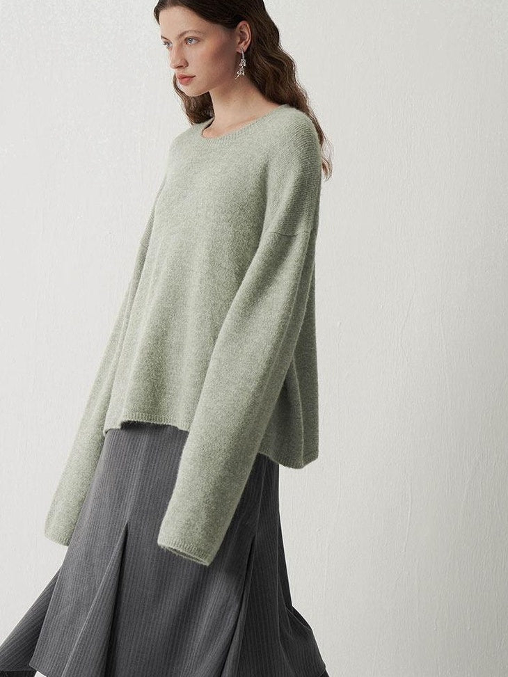 someonesometimes Cozy Acrylic Blend Round Neck Mid Length Commuter Knit Pullover Sweaters