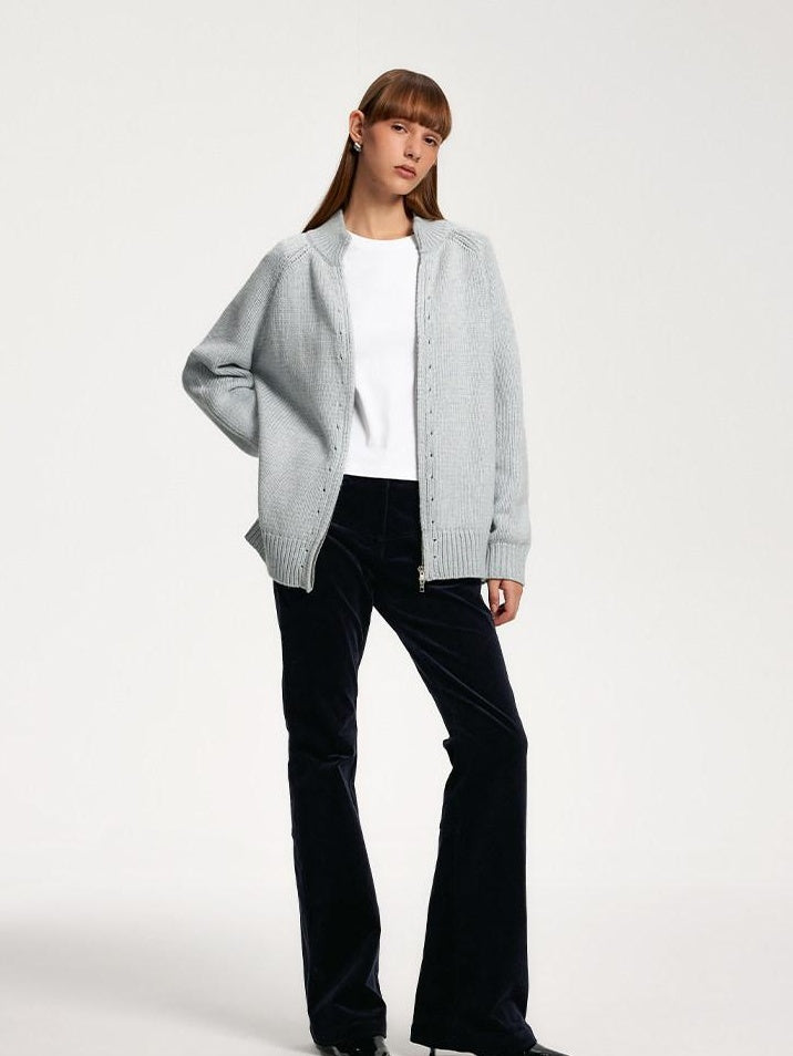 someonesometimes Cozy Acrylic Nylon Wool Stand Collar Work Open Front Knit Baby Blue Cardigans