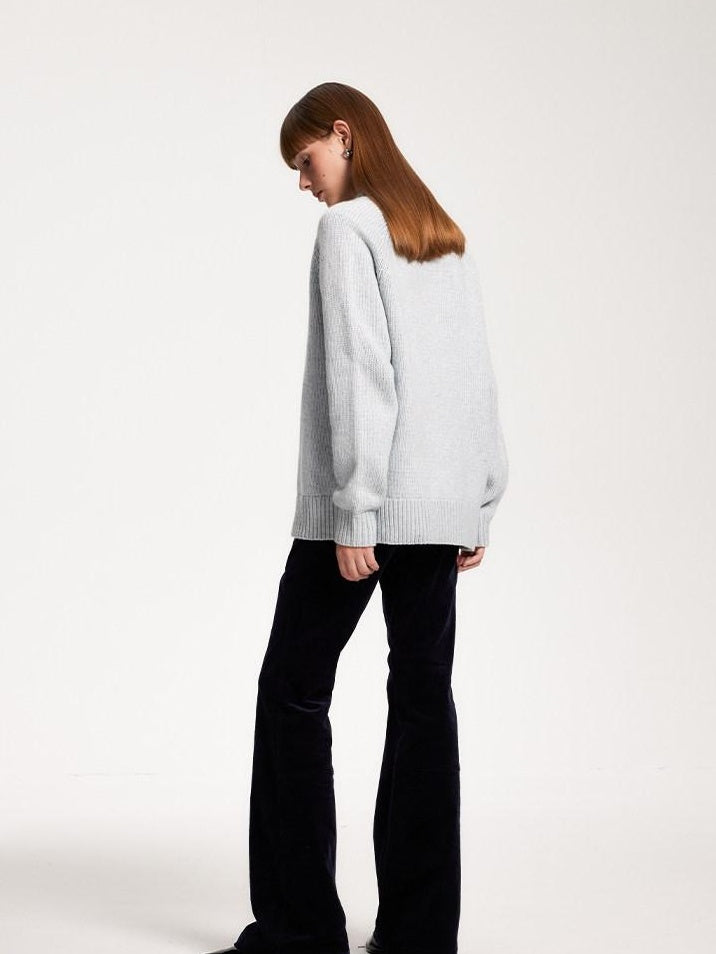 someonesometimes Cozy Acrylic Nylon Wool Stand Collar Work Open Front Knit Baby Blue Cardigans