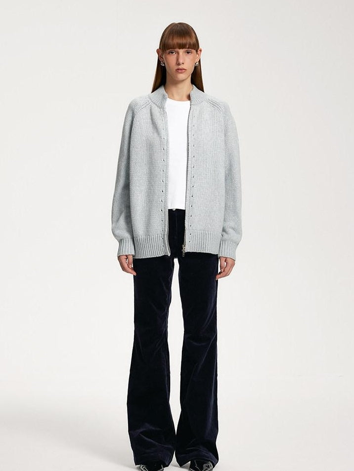 someonesometimes Cozy Acrylic Nylon Wool Stand Collar Work Open Front Knit Baby Blue Cardigans