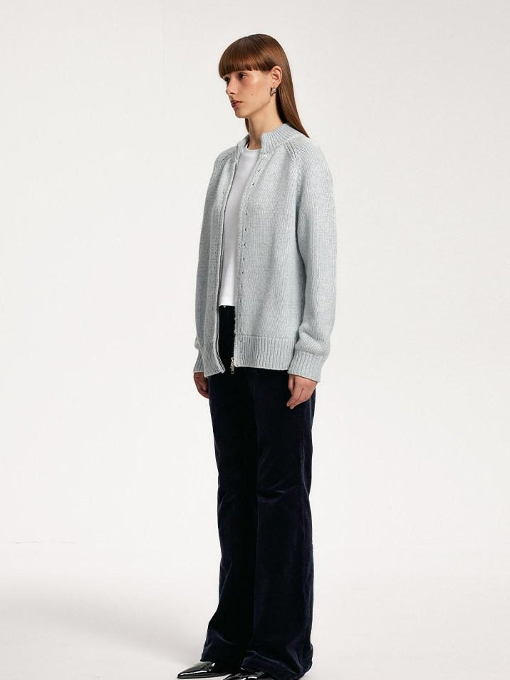 someonesometimes Cozy Acrylic Nylon Wool Stand Collar Work Open Front Knit Baby Blue Cardigans