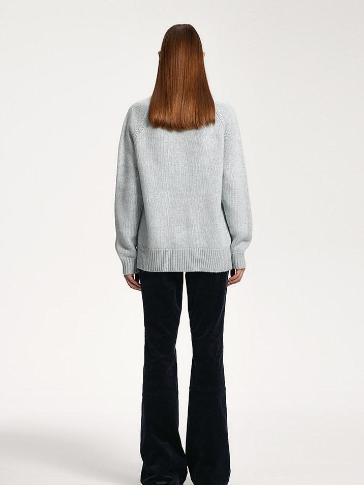 someonesometimes Cozy Acrylic Nylon Wool Stand Collar Work Open Front Knit Baby Blue Cardigans