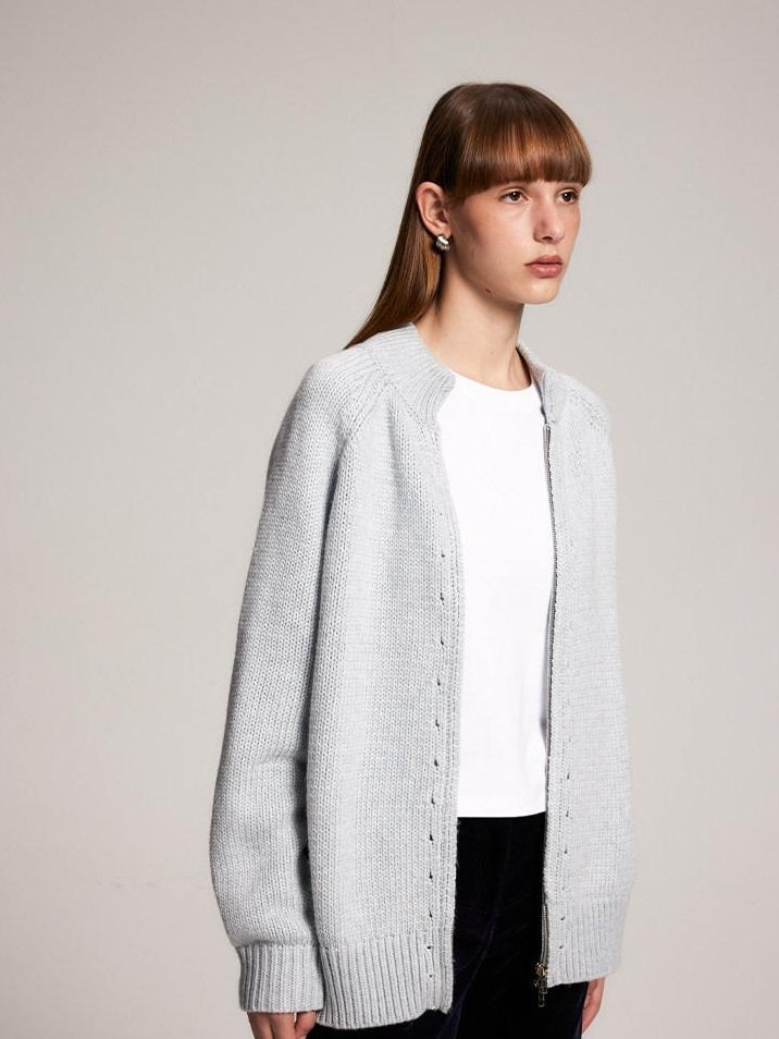 someonesometimes Cozy Acrylic Nylon Wool Stand Collar Work Open Front Knit Baby Blue Cardigans