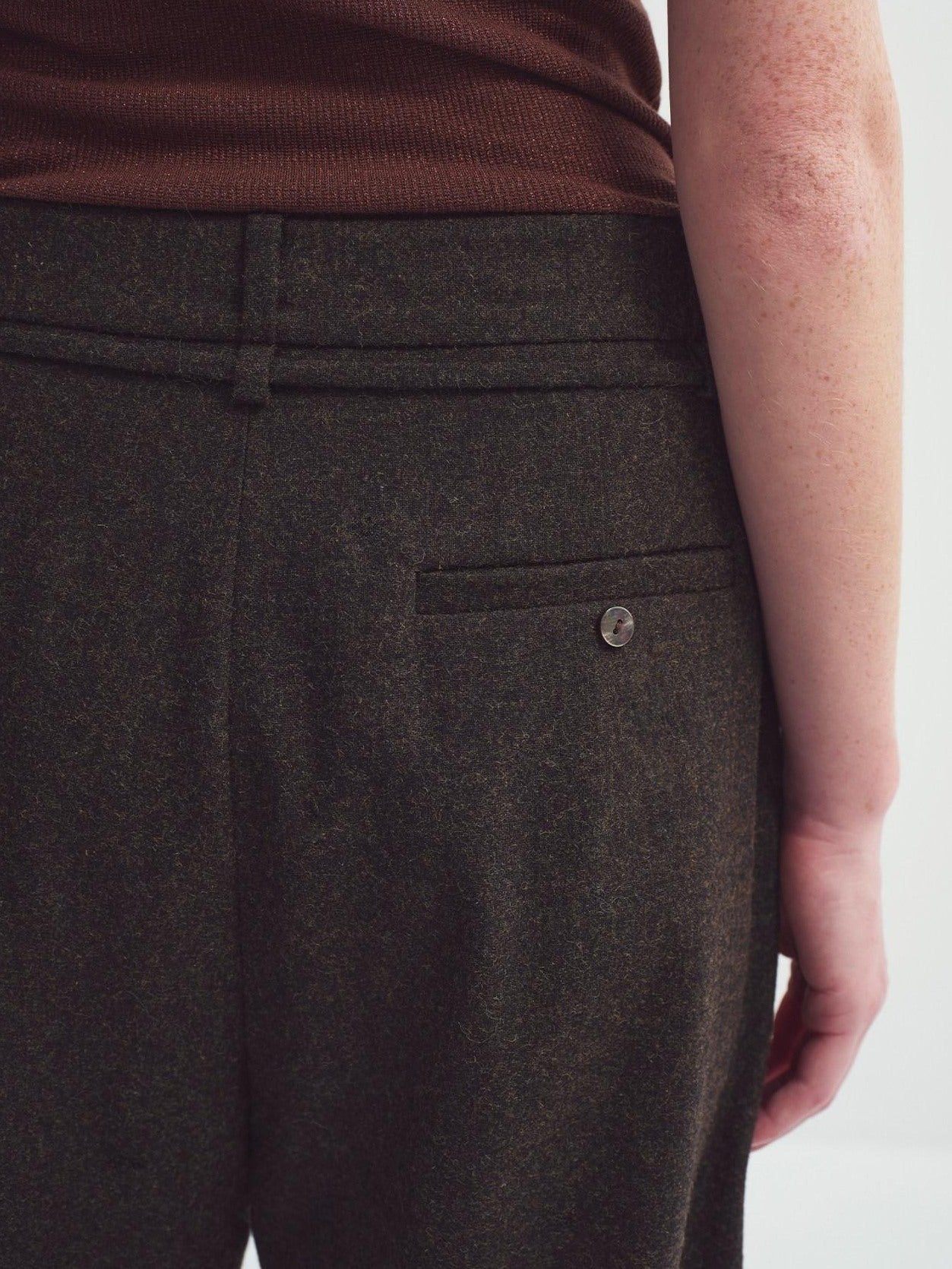 someonesometimes Cozy High Waist Casual Wool Blend Women Dark Moss Brown Wide Leg Pants