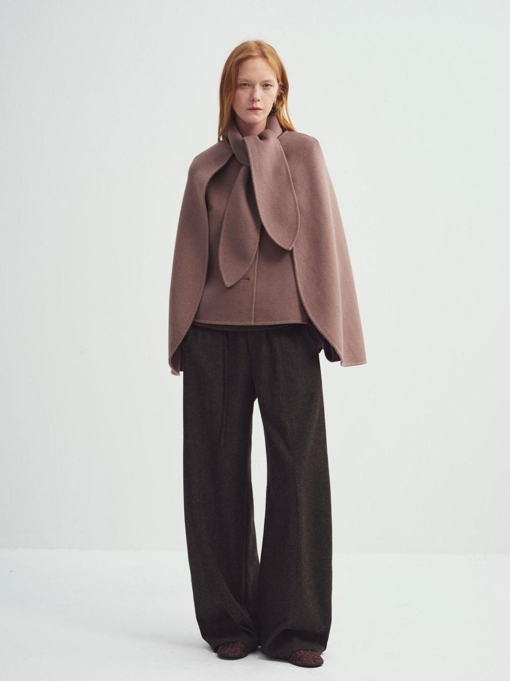 someonesometimes Cozy High Waist Casual Wool Blend Women Dark Moss Brown Wide Leg Pants