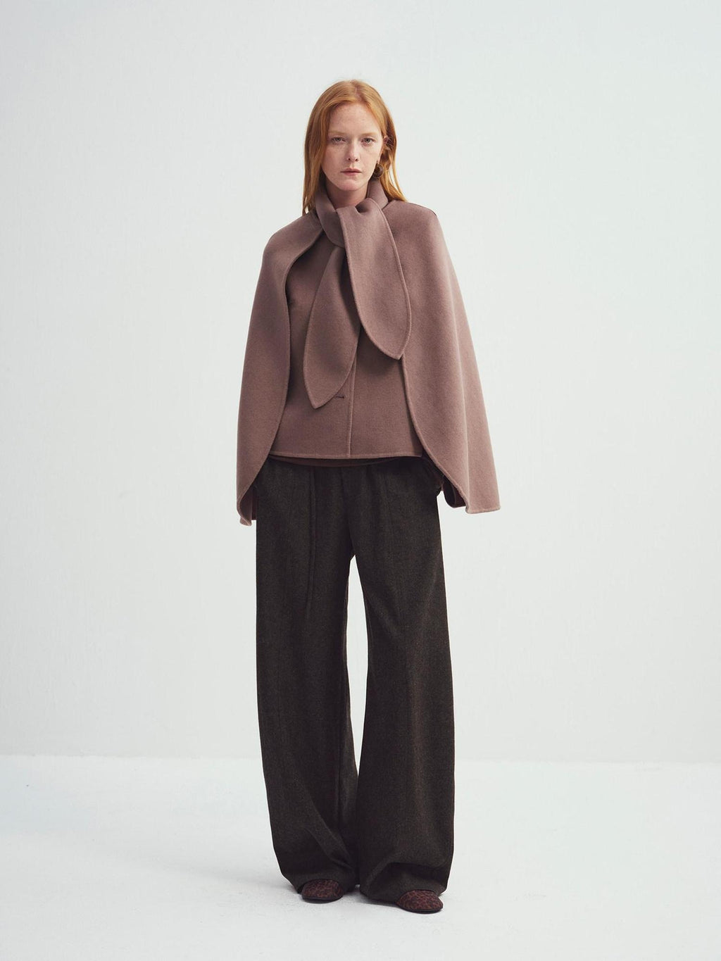 someonesometimes Cozy High Waist Casual Wool Blend Women Dark Moss Brown Wide Leg Pants
