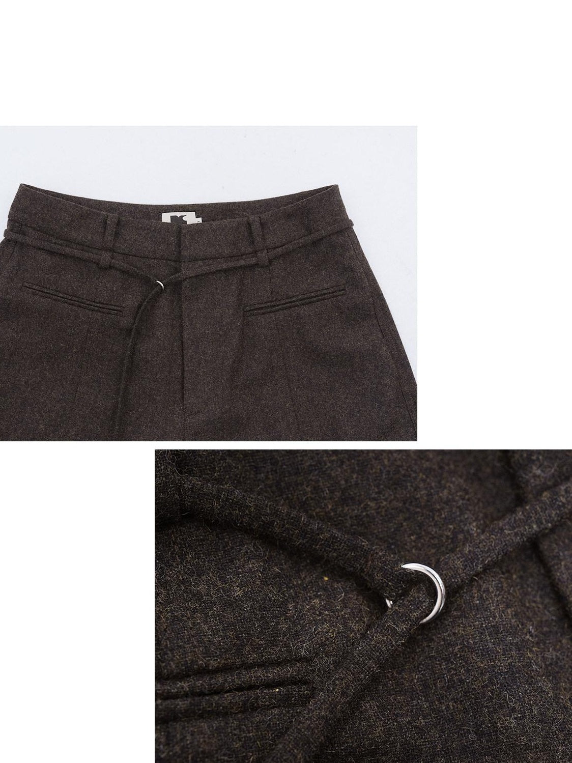 someonesometimes Cozy High Waist Casual Wool Blend Women Dark Moss Brown Wide Leg Pants