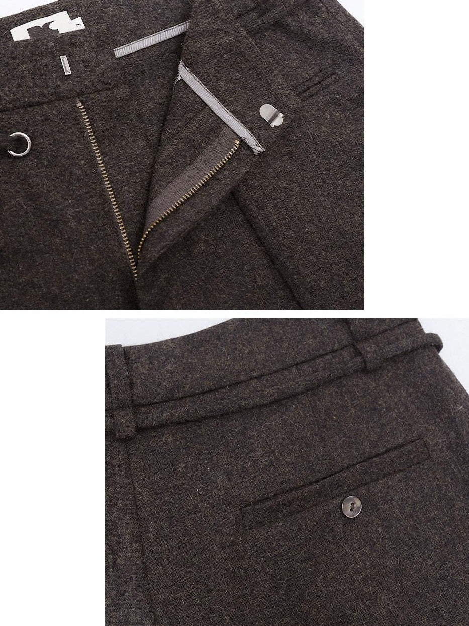someonesometimes Cozy High Waist Casual Wool Blend Women Dark Moss Brown Wide Leg Pants