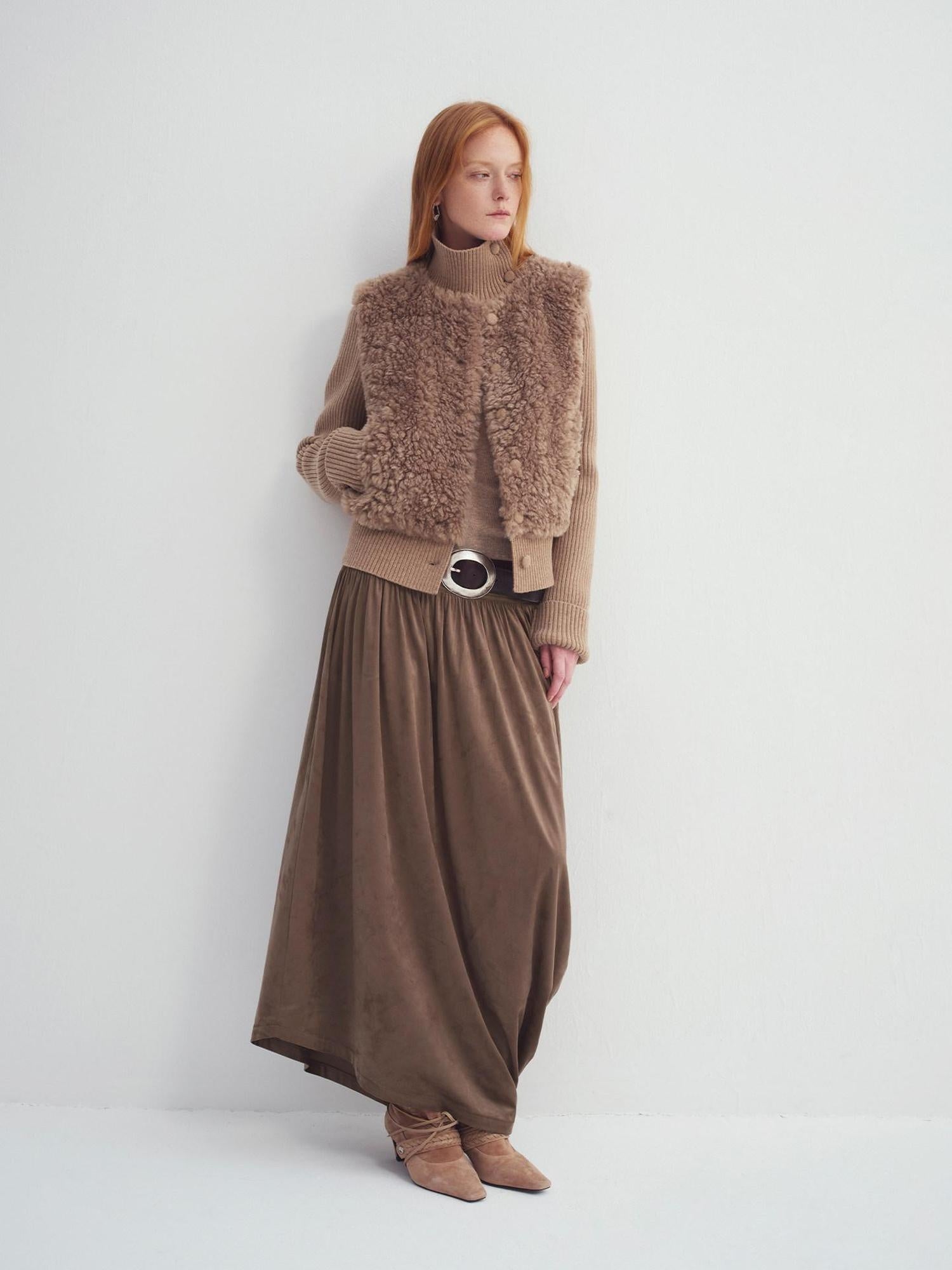 someonesometimes Cozy Stand Collar Button Loose Fit Two Piece Women Grey Brown Faux Fur Coats