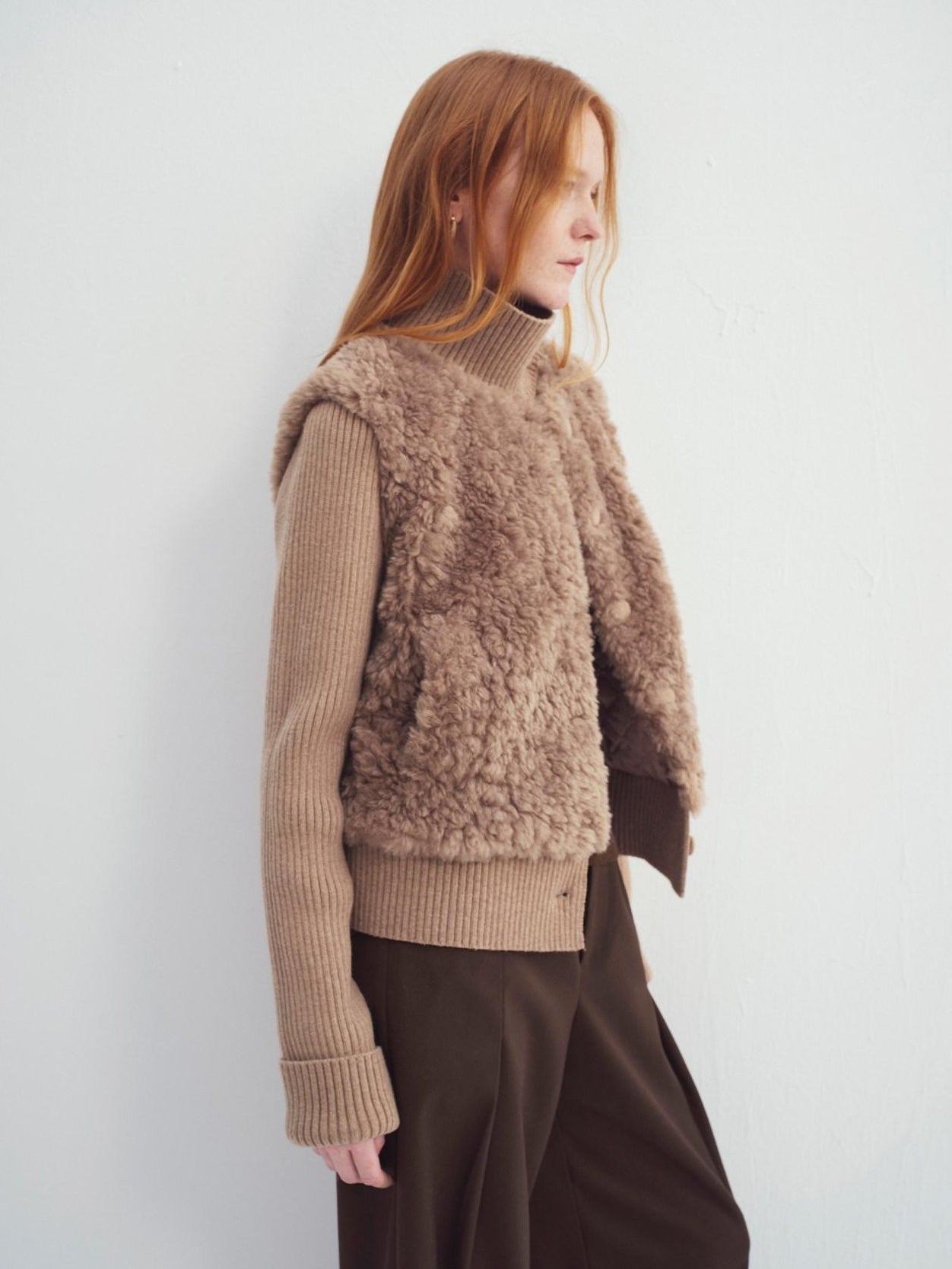 someonesometimes Cozy Stand Collar Button Loose Fit Two Piece Women Grey Brown Faux Fur Coats