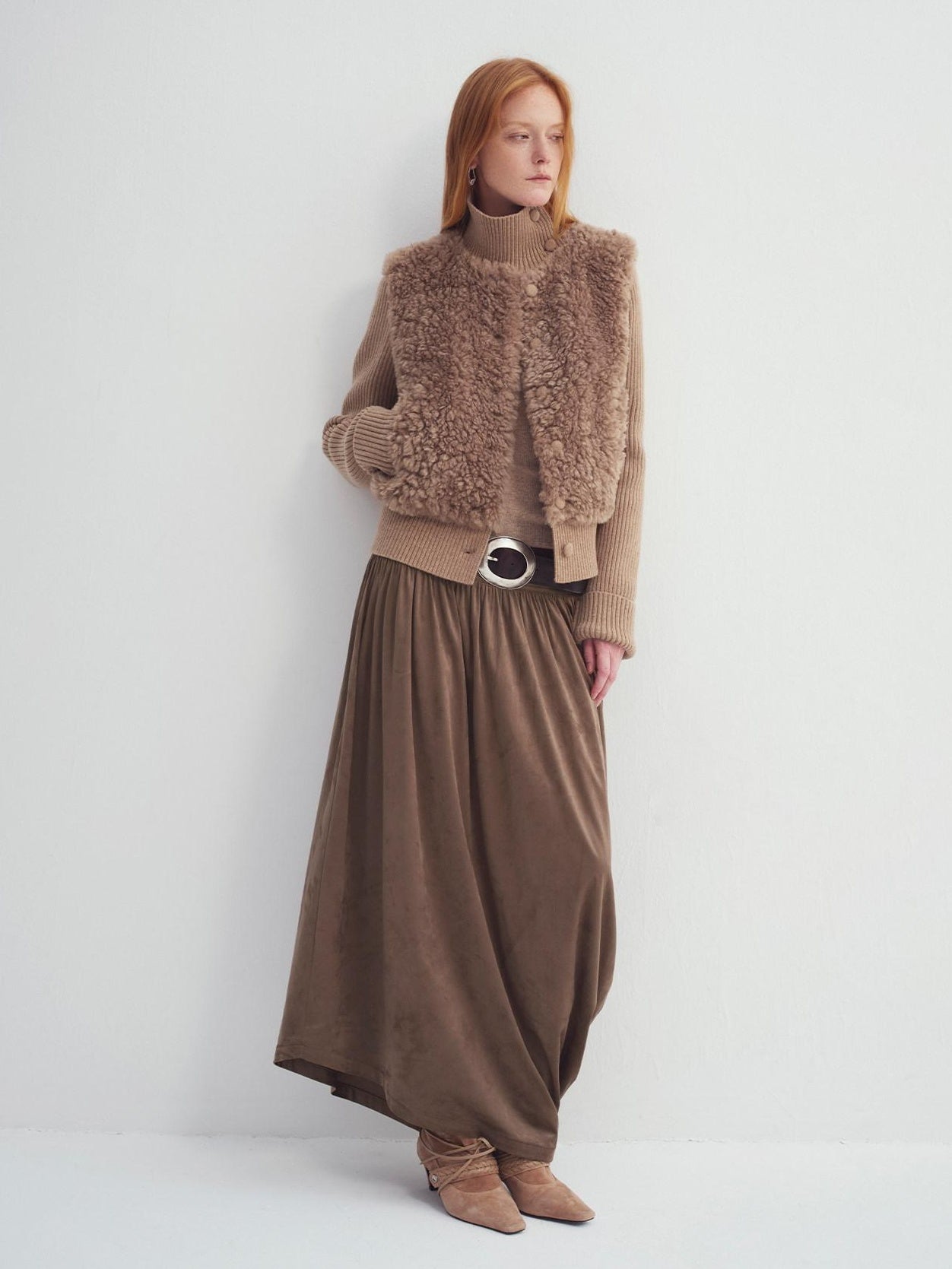 someonesometimes Cozy Stand Collar Button Loose Fit Two Piece Women Grey Brown Faux Fur Coats