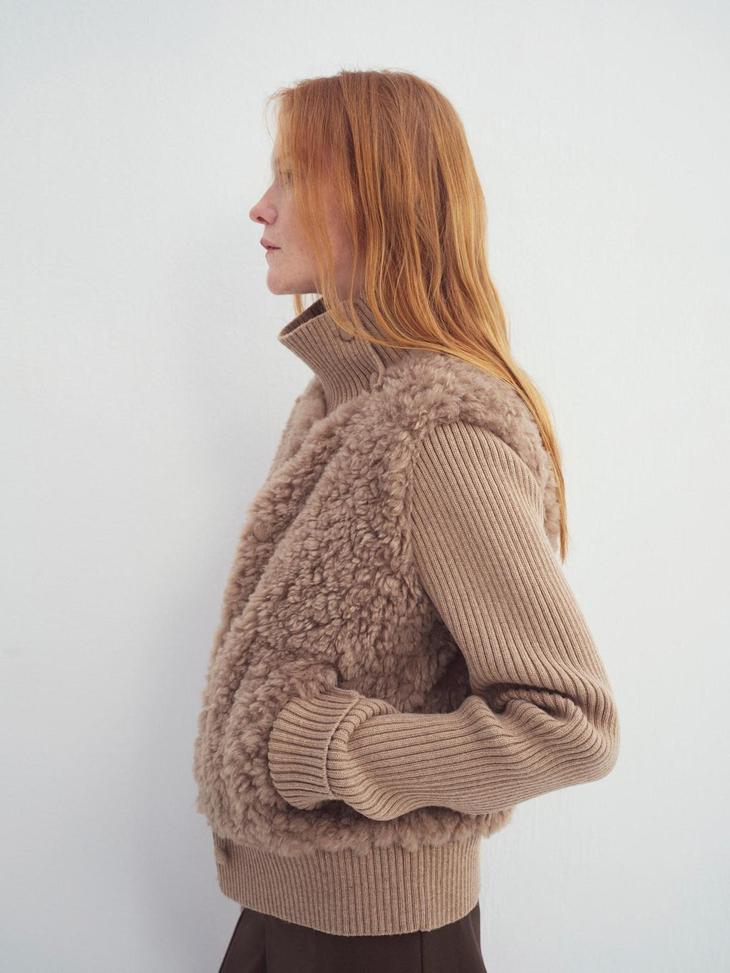 someonesometimes Cozy Stand Collar Button Loose Fit Two Piece Women Grey Brown Faux Fur Coats
