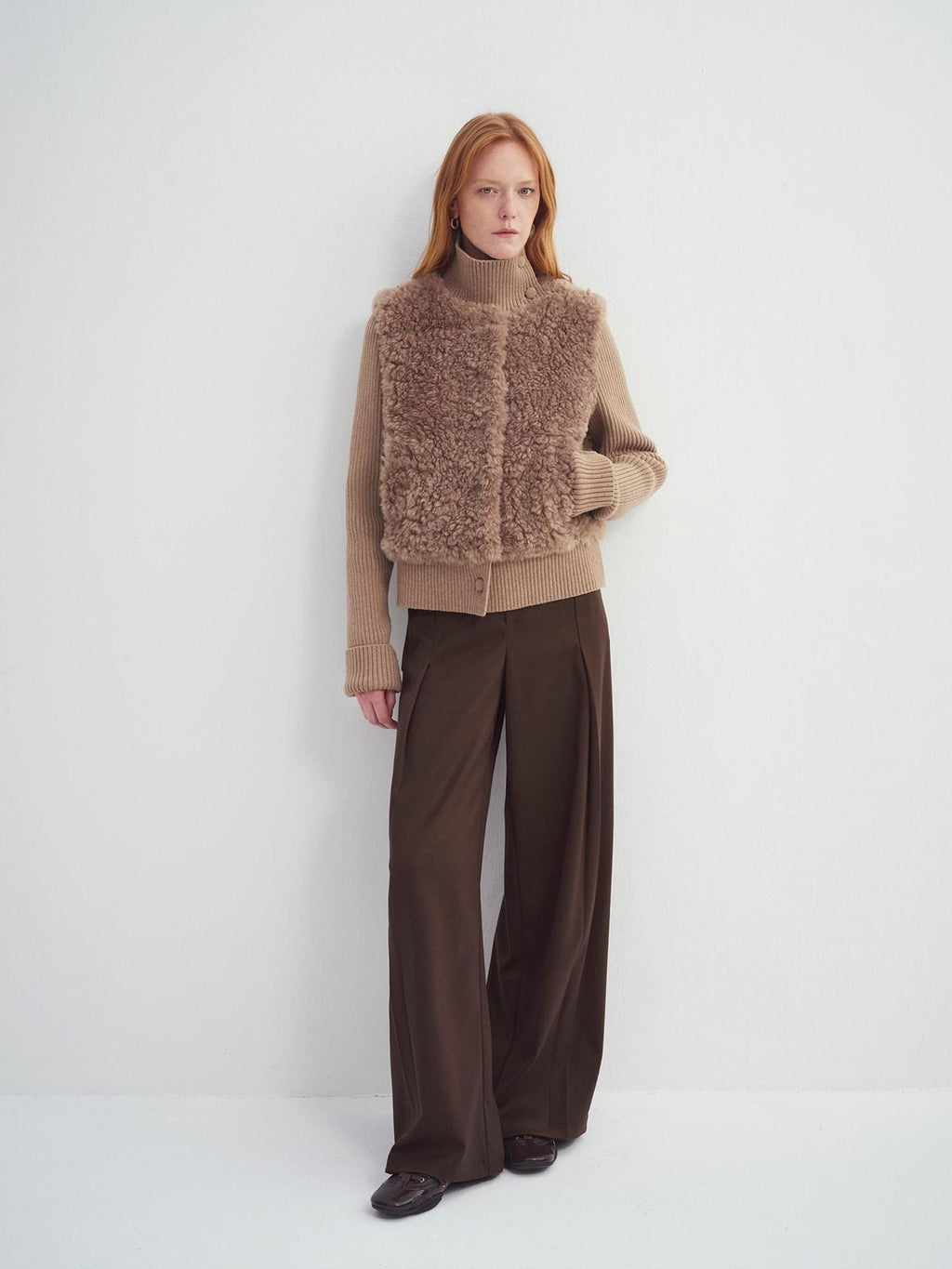 someonesometimes Cozy Stand Collar Button Loose Fit Two Piece Women Grey Brown Faux Fur Coats