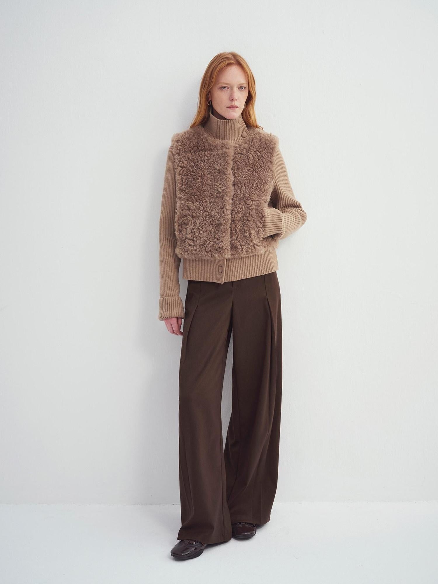 someonesometimes Cozy Stand Collar Button Loose Fit Two Piece Women Grey Brown Faux Fur Coats