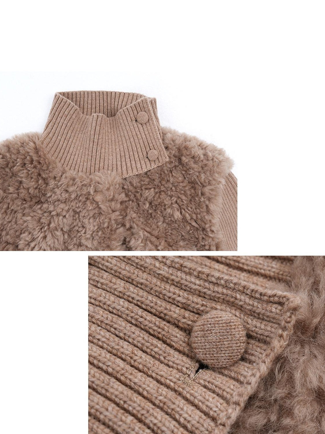 someonesometimes Cozy Stand Collar Button Loose Fit Two Piece Women Grey Brown Faux Fur Coats