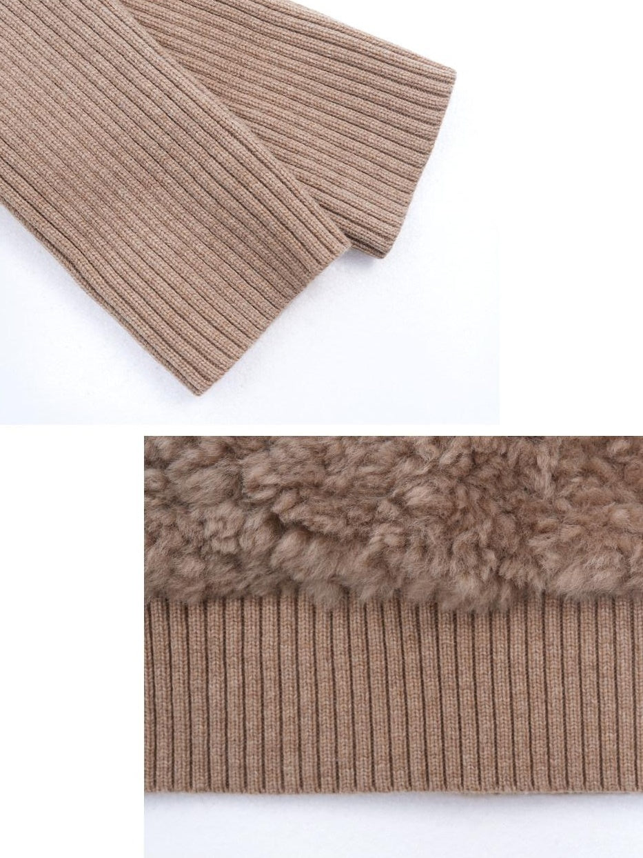 someonesometimes Cozy Stand Collar Button Loose Fit Two Piece Women Grey Brown Faux Fur Coats