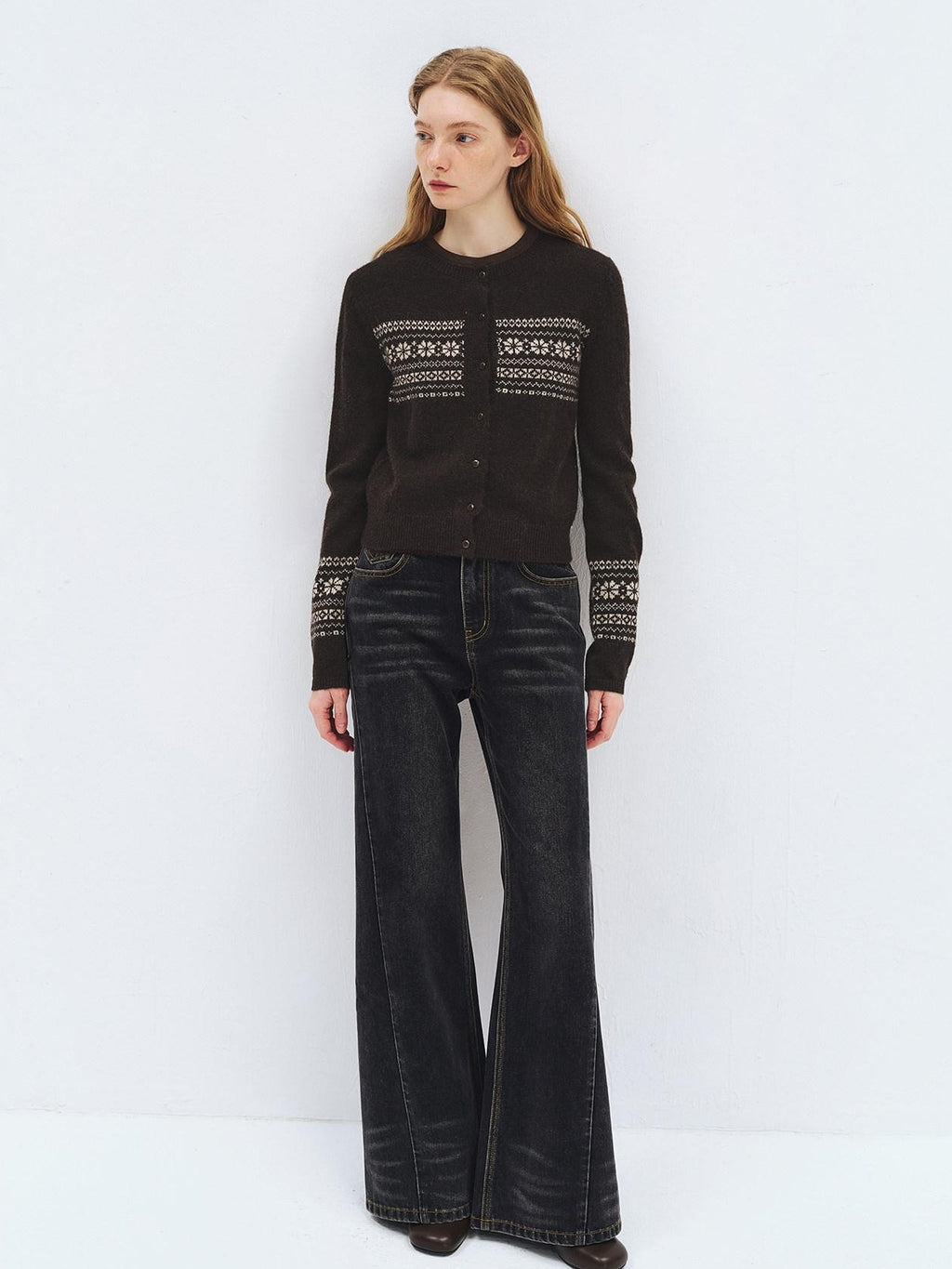 someonesometimes Cozy Wool Alpaca Blend Casual Geometric Button Round Neck Women Cardigans