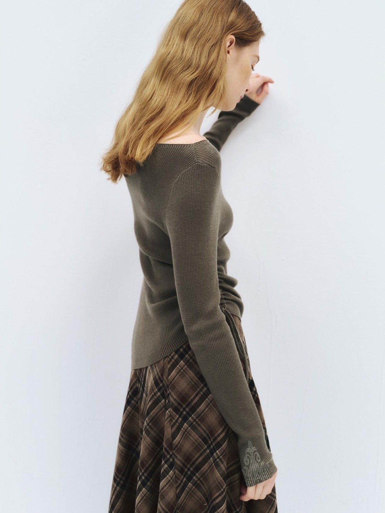 someonesometimes Cozy Wool Blend Printed Slim Fit Boat Neck Women Knit Mud Gray Sweaters