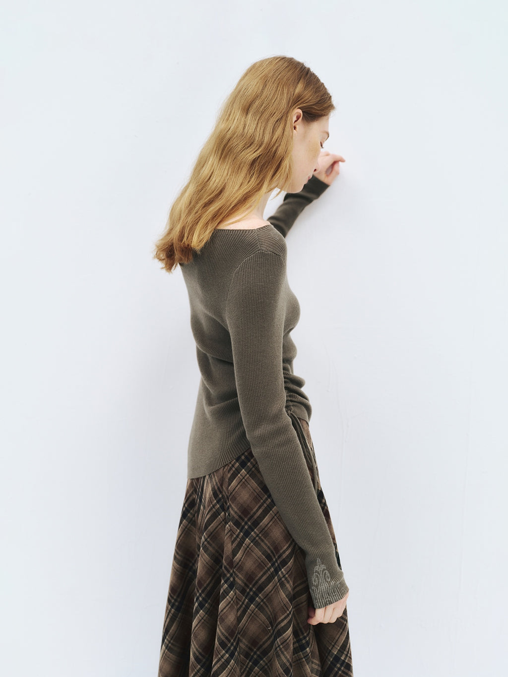 someonesometimes Cozy Wool Blend Printed Slim Fit Boat Neck Women Knit Mud Gray Sweaters