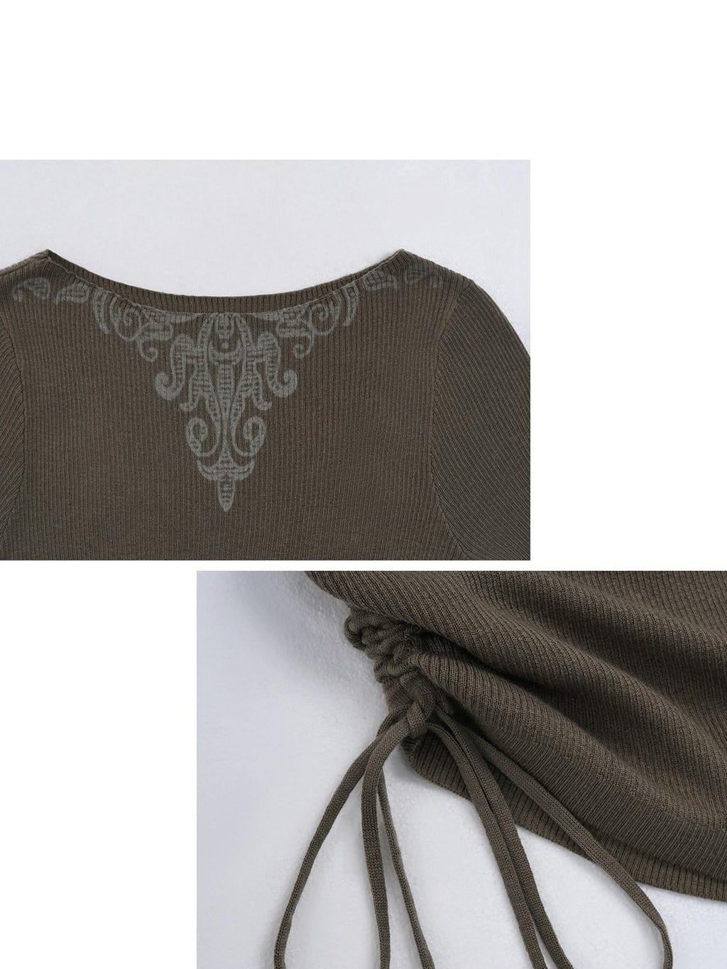 someonesometimes Cozy Wool Blend Printed Slim Fit Boat Neck Women Knit Mud Gray Sweaters