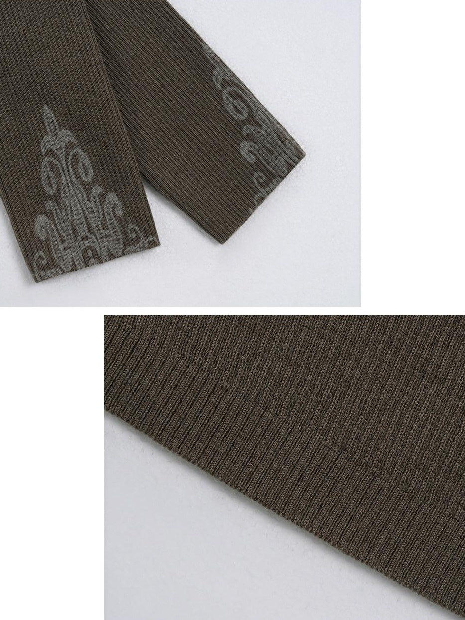someonesometimes Cozy Wool Blend Printed Slim Fit Boat Neck Women Knit Mud Gray Sweaters