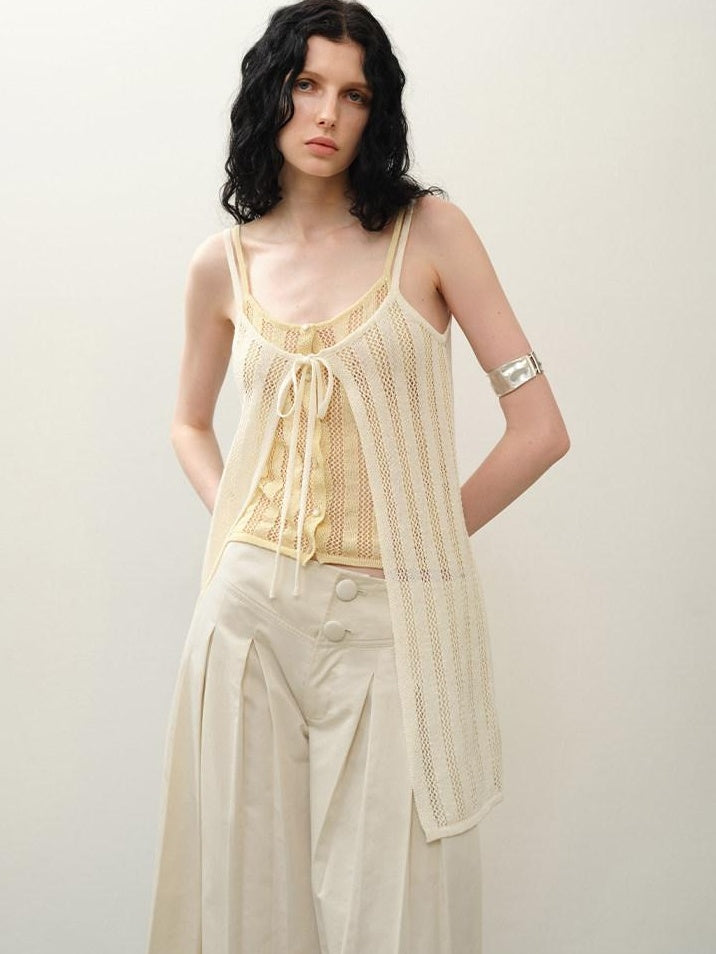 someonesometimes Cutout Mesh Layered Look Original Slim Fit Strappy Solid Cotton Blend Camisoles