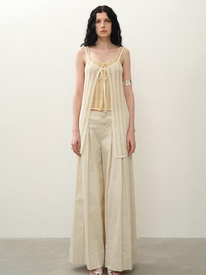 someonesometimes Cutout Mesh Layered Look Original Slim Fit Strappy Solid Cotton Blend Camisoles