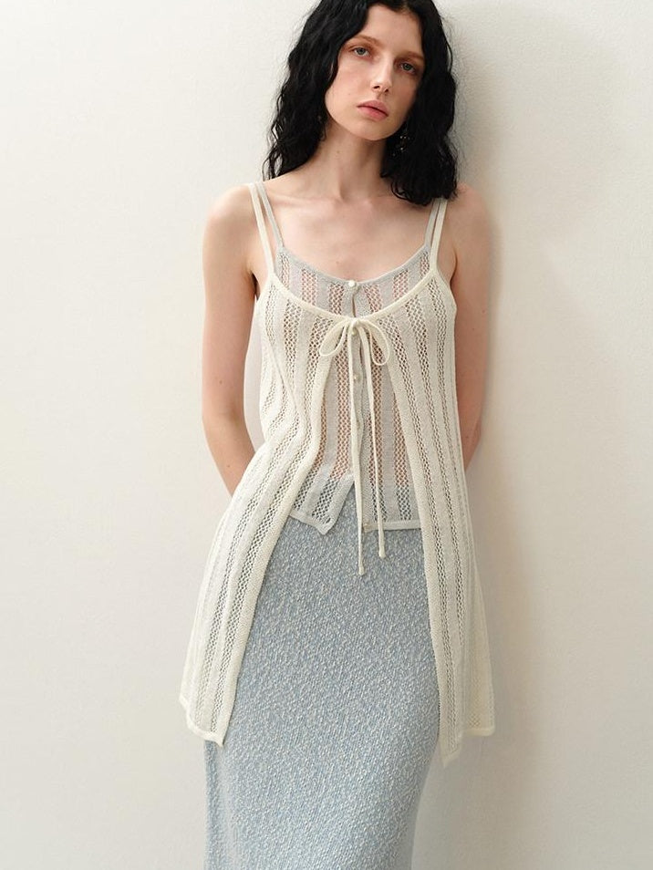 someonesometimes Cutout Mesh Layered Look Original Slim Fit Strappy Solid Cotton Blend Camisoles