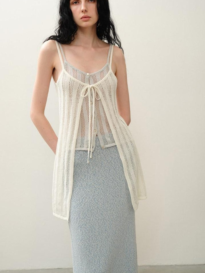 someonesometimes Cutout Mesh Layered Look Original Slim Fit Strappy Solid Cotton Blend Camisoles