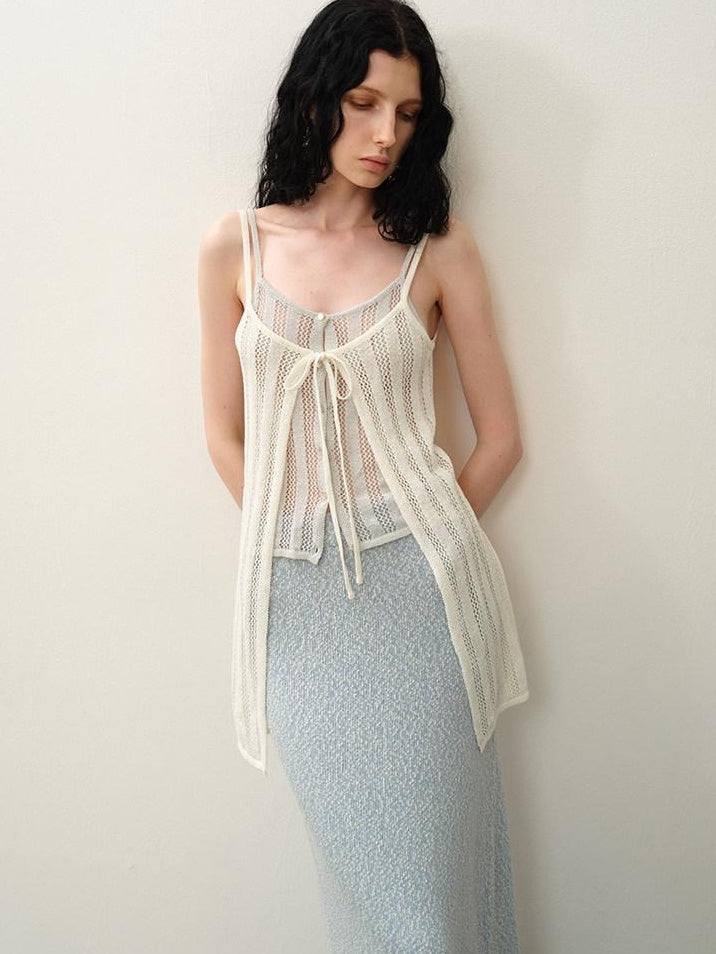 someonesometimes Cutout Mesh Layered Look Original Slim Fit Strappy Solid Cotton Blend Camisoles
