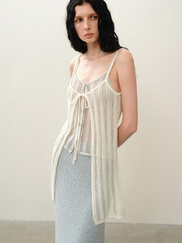 someonesometimes Cutout Mesh Layered Look Original Slim Fit Strappy Solid Cotton Blend Camisoles