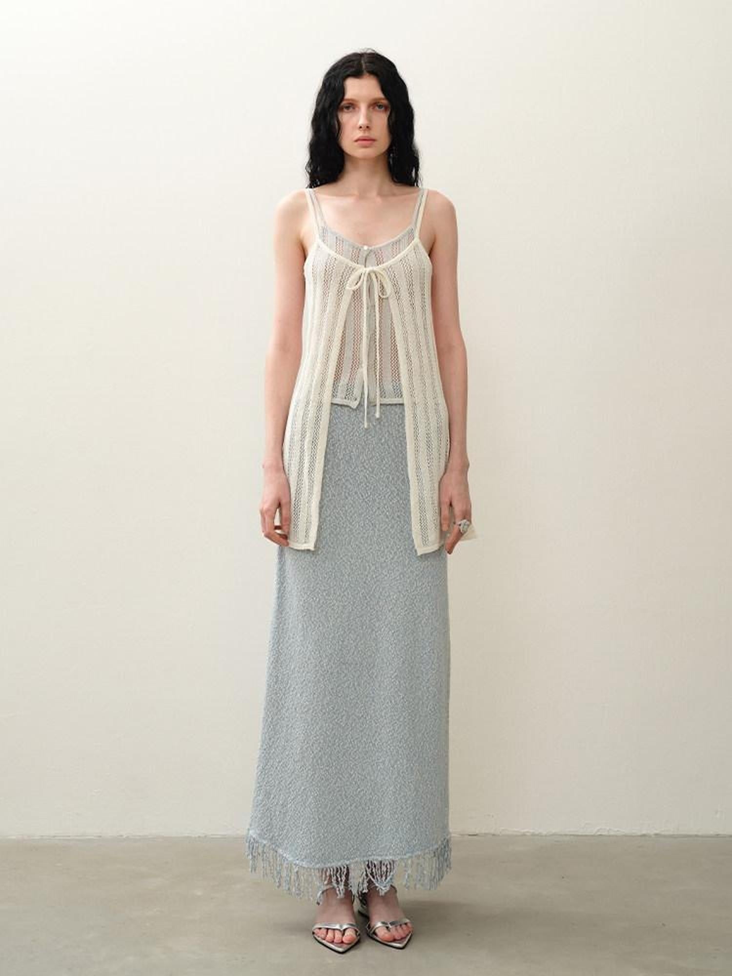 someonesometimes Cutout Mesh Layered Look Original Slim Fit Strappy Solid Cotton Blend Camisoles