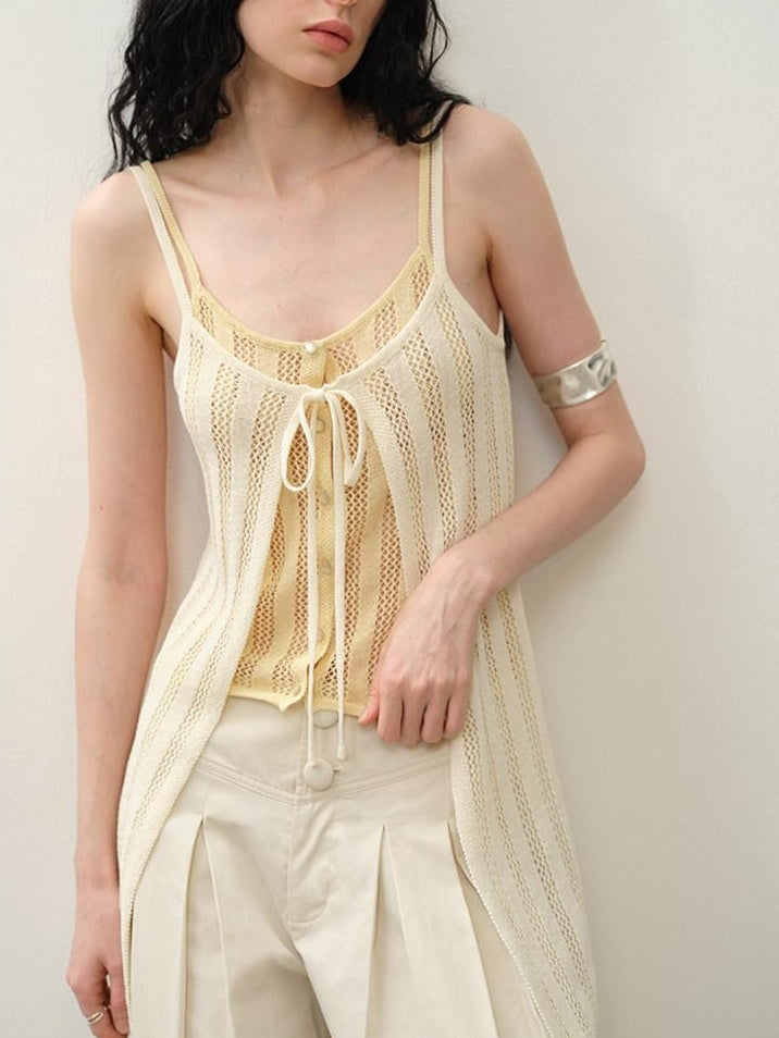 someonesometimes Cutout Mesh Layered Look Original Slim Fit Strappy Solid Cotton Blend Camisoles