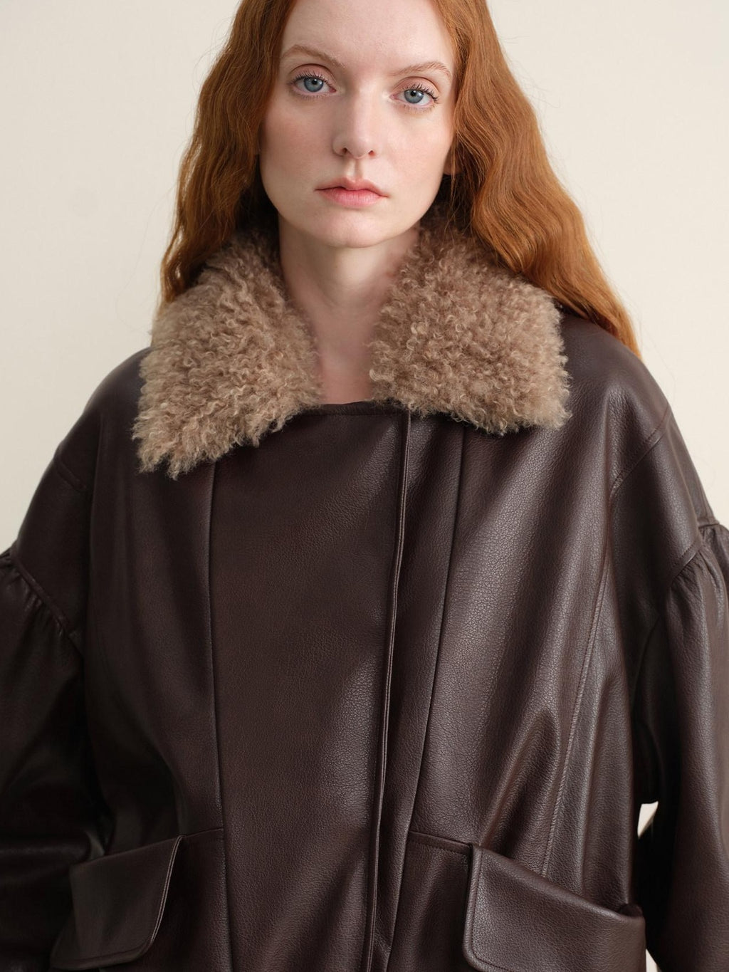 someonesometimes Detachable Faux Fur Retro Loose Fit Zip Women Mocha Bomber Jackets
