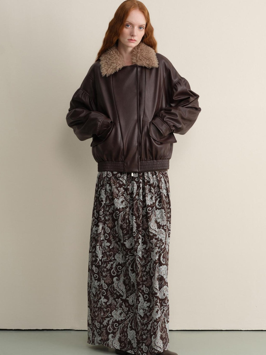someonesometimes Detachable Faux Fur Retro Loose Fit Zip Women Mocha Bomber Jackets