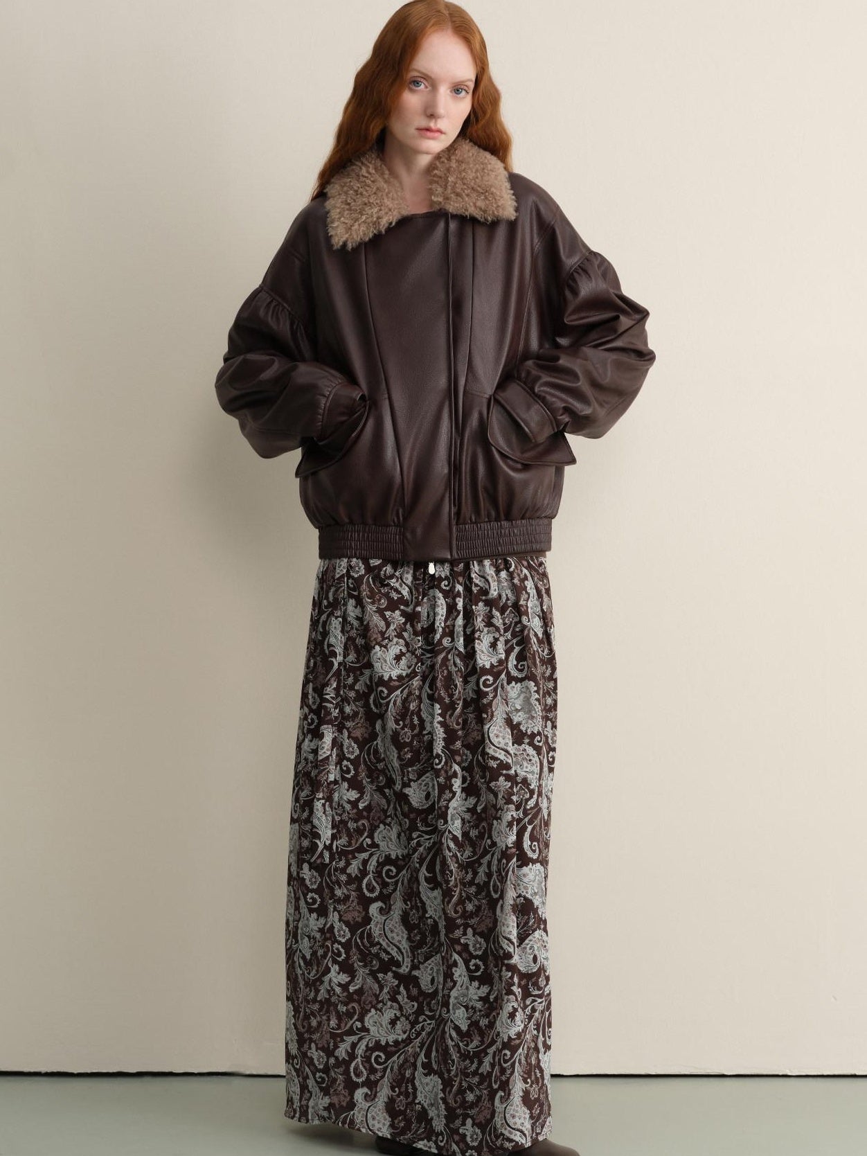 someonesometimes Detachable Faux Fur Retro Loose Fit Zip Women Mocha Bomber Jackets