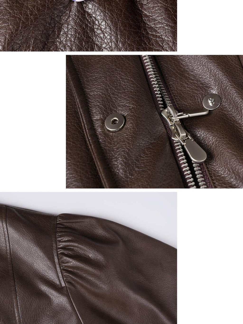 someonesometimes Detachable Faux Fur Retro Loose Fit Zip Women Mocha Bomber Jackets