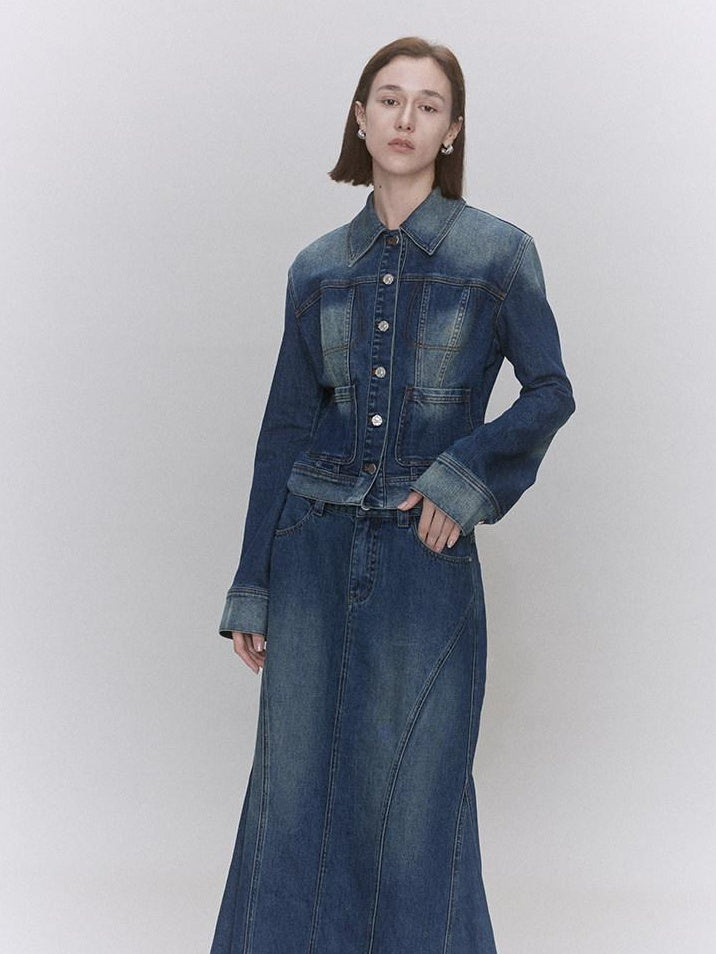 someonesometimes Distressed Low Waist Workwear Aline Fishtail Womens Denim Maxi Skirts