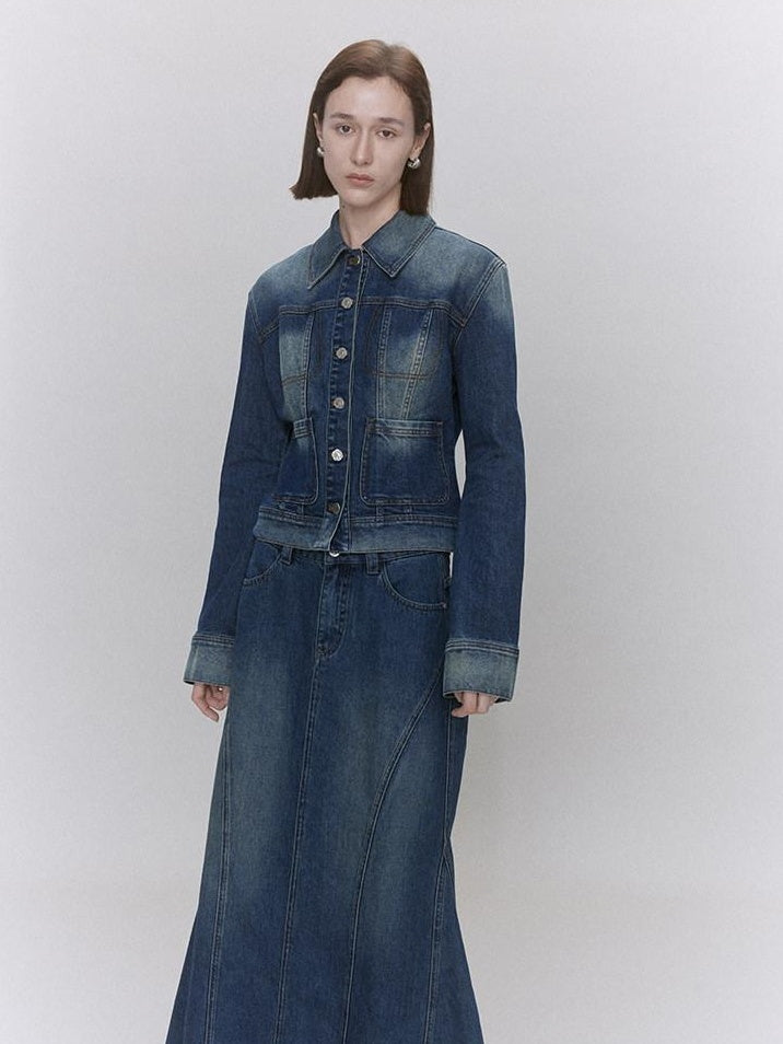 someonesometimes Distressed Low Waist Workwear Aline Fishtail Womens Denim Maxi Skirts