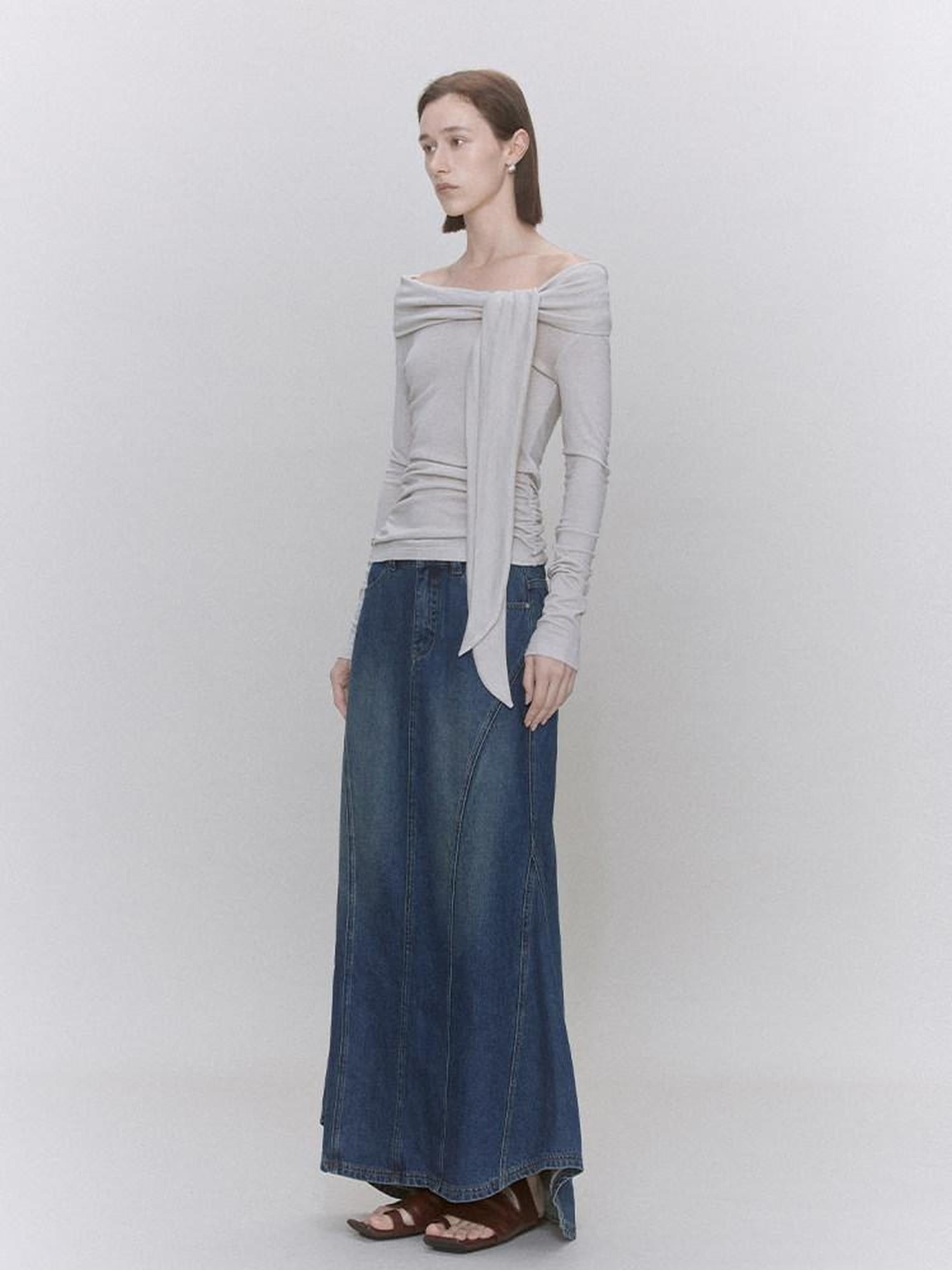 someonesometimes Distressed Low Waist Workwear Aline Fishtail Womens Denim Maxi Skirts