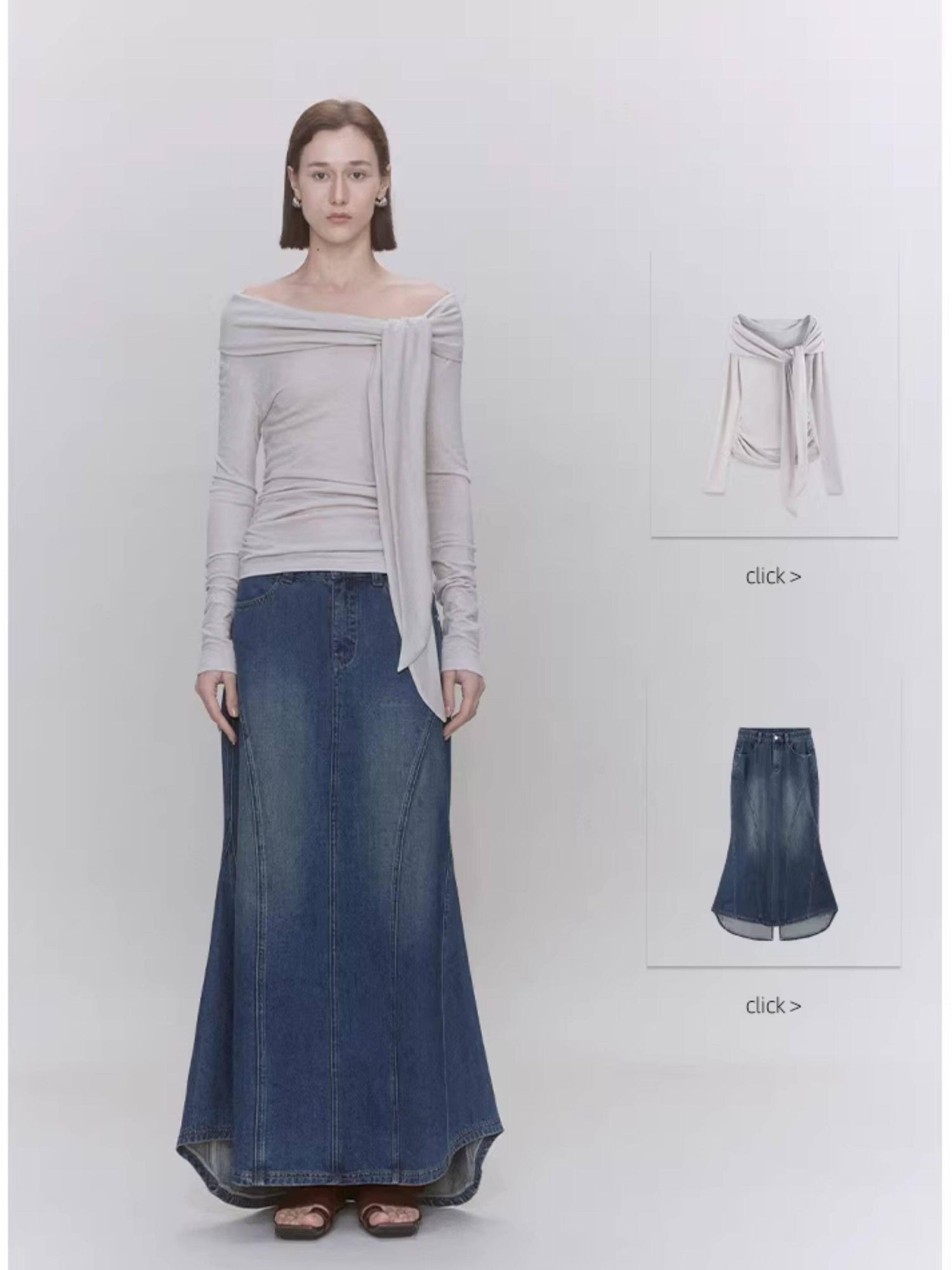 someonesometimes Distressed Low Waist Workwear Aline Fishtail Womens Denim Maxi Skirts