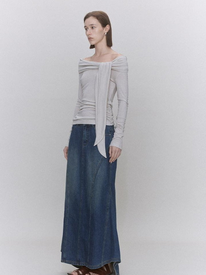 someonesometimes Distressed Low Waist Workwear Aline Fishtail Womens Denim Maxi Skirts