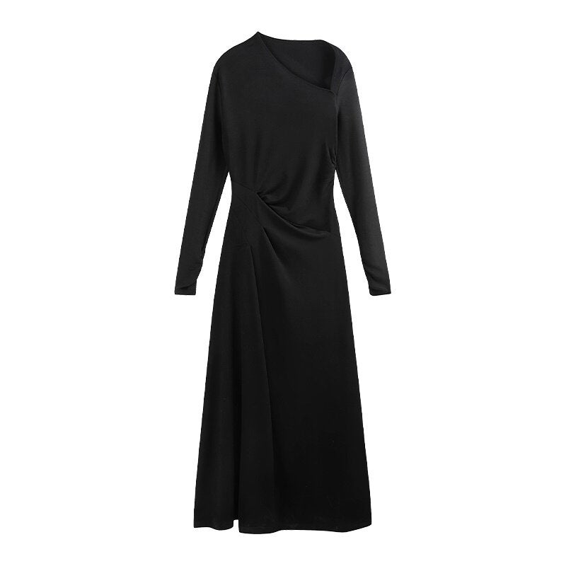 someonesometimes_Elegant_Long_Sleeve_Acrylic_Blend_Asymmetric_Hem_Women_Black_Maxi_Dresses_MISSTT