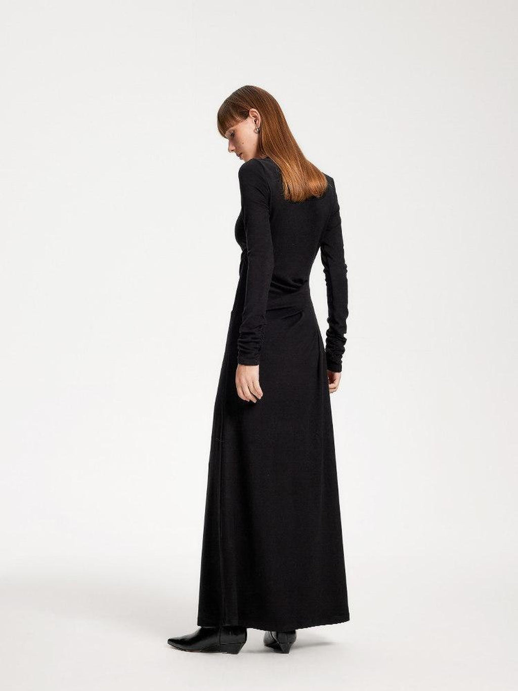 someonesometimes Elegant Long Sleeve Acrylic Blend Asymmetric Hem Women Black Maxi Dresses
