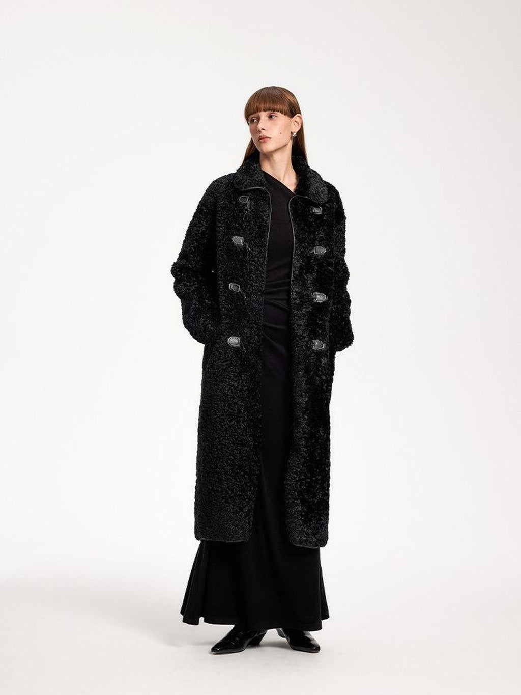 someonesometimes Elegant Long Sleeve Acrylic Blend Asymmetric Hem Women Black Maxi Dresses