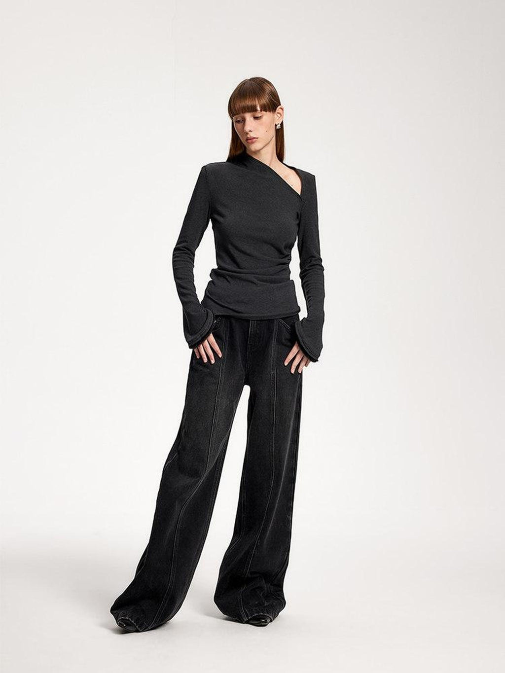 someonesometimes Elegant Office Pullover Regular Women Solid Cream Charcoal Knitwear Sweaters